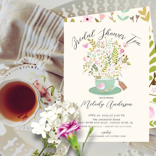 Charming Floral Tea Party Bridal Douche Invitation