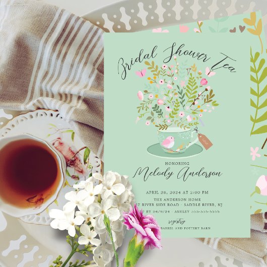 Charming Floral Tea Party Bridal Douche Invitation