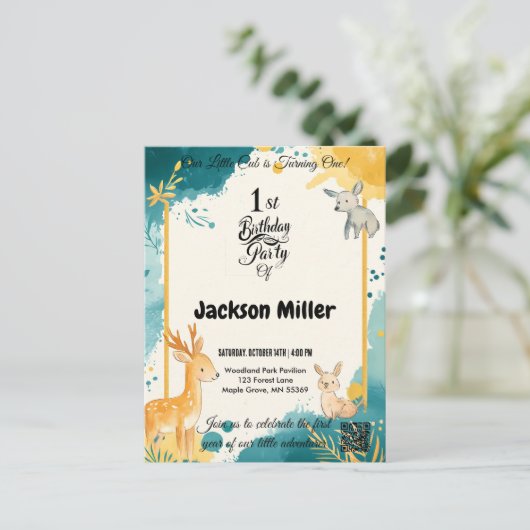 Charming Forest Animal 1er anniversaire Invitation (Debout devant)