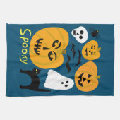 Charming Funny Pumpkins Ghost Bat HAPPY HALLOWEEN Theedoek (Horizontaal)