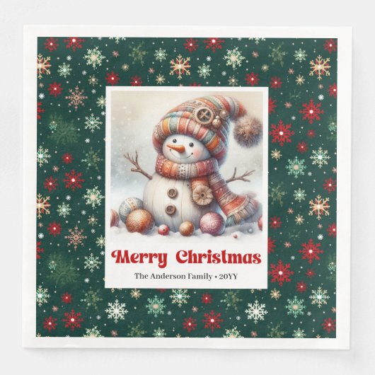 Charming funny snowman with snowflakes kids napkin servet (Voorkant)