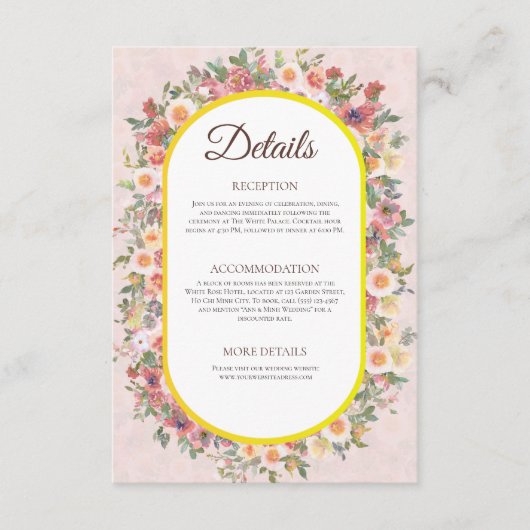 Charming Garden Floral Mariage Détails Carte (Devant)