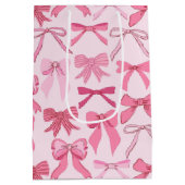 Charming Girly Pink Bow Knots Pattern Medium Cadeauzakje (Achterkant)