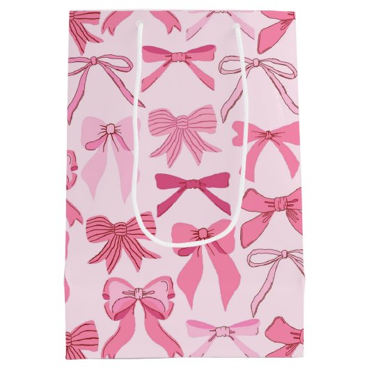 Charming Girly Pink Bow Knots Pattern  Medium Cadeauzakje (Achterkant)