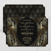 Charming Gold Art Deco Peacocks Wedding Kaart (Voorkant / Achterkant)