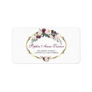 Charming Gold Burgundy Blush Floral Wedding Etiket
