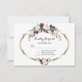 Charming Gold Burgundy Blush Floral Wedding RSVP (Dos)