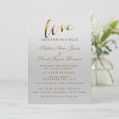Charming Gold Foil Grunge Gris Faire-part de maria (Debout devant)