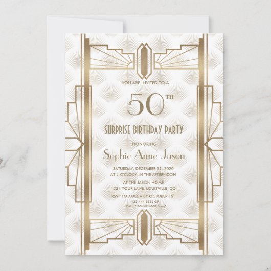 Charming Gold Great Gatsby Art Deco Birthday Party Kaart (Voorkant)