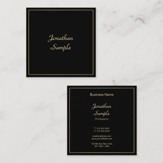 Charming Gold Handwrited Script Elegant Plain Vierkante Visitekaartje (Voorkant / Achterkant)