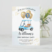 Charming Golf Cart First Birthday Boy Kaart (Staand voorkant)