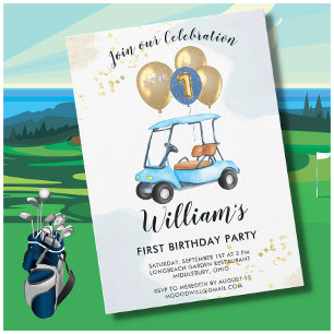 Charming Golf Cart First Birthday Boy Kaart
