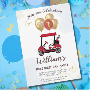 Charming Golf Cart First Birthday Boy Kaart