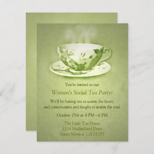 Charming Green Tea Party Invitation Kaart