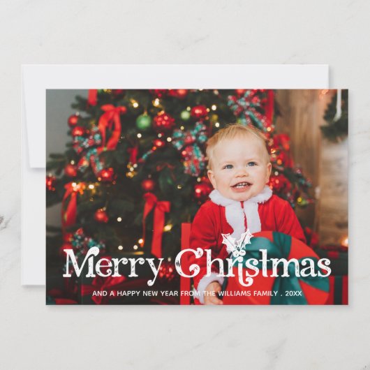 Charming Holly Typography Merry Kerstfoto Feestdagenkaart (Voorkant)