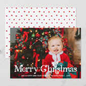 Charming Holly Typography Merry Kerstfoto Feestdagenkaart (Voorkant / Achterkant)