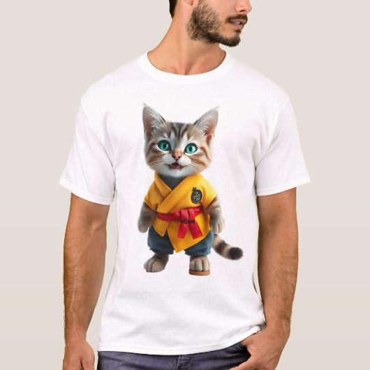 Charming Kitten in Yellow Kimono T-Shirt (Devant)