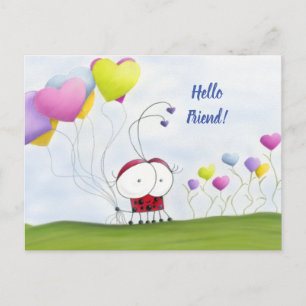 Charming Ladybug met kleurrijke hartballonnen Briefkaart