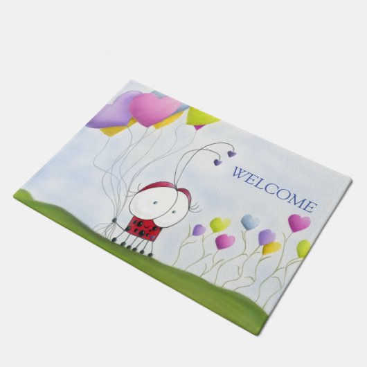 Charming Ladybug met kleurrijke hartballonnen Deurmat (Schuin)