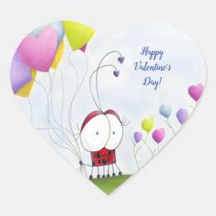 Charming Ladybug met kleurrijke hartballonnen Hart Sticker