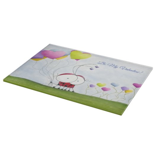 Charming Ladybug met kleurrijke hartballonnen Snijplank (Hoek)