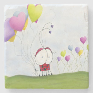 Charming Ladybug met kleurrijke hartballonnen Stenen Onderzetter