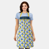 Charming Lemons Blue Stripe Mediterranean Pattern  Schort (Gedragen)