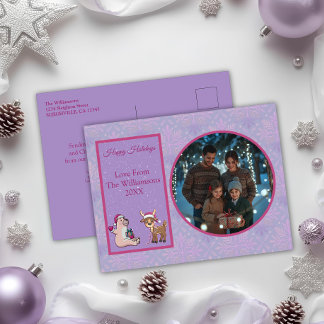 Charming Lilac Family Photo Holiday Postcard Feestdagenkaart