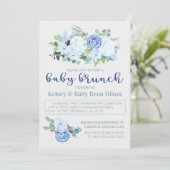 Charming & Modern Blue Floral Brunch Uitnodiging (Staand voorkant)