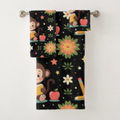 Charming monkey reading floral pattern bad handdoek (Insitu)