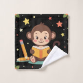Charming monkey reading floral pattern  bad handdoek (Wasdoekje)