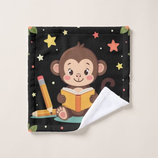 Charming monkey reading floral pattern bad handdoek (Wasdoekje)