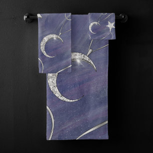 Charming Mystique   Silver Moon Stars Sun Amulet Bad Handdoek