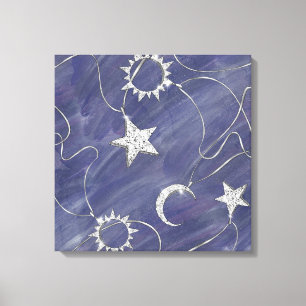 Charming Mystique   Silver Moon Stars Sun Amulet Canvas Afdruk