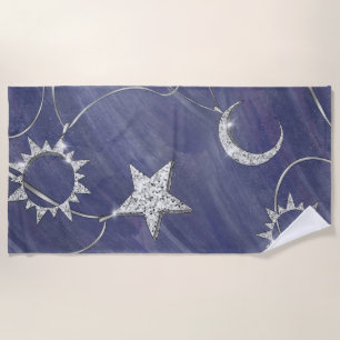 Charming Mystique Silver Moon Stars Sun Amulet Strandlaken