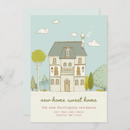 Charming New Home Sweet Home Moving Faire-part (Devant / Derrière)