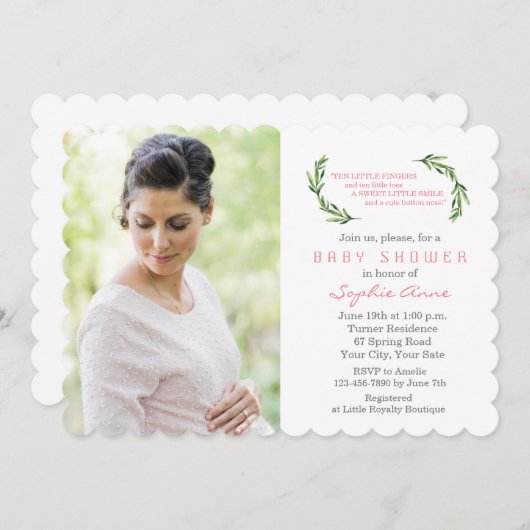 Charming Olive Branches Foto Baby Shower Kaart (Voorkant / Achterkant)