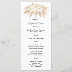 Charming Pampas Grass White Flowers Wedding Menu