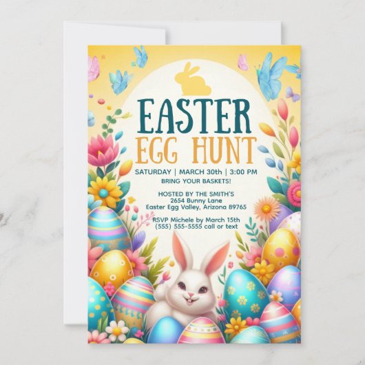 Charming Pastel Easter Egg Hunt Invitation (Devant)