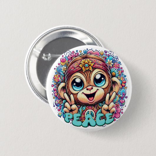 Charming Peace Monkey Button (Voorkant /achterkant)