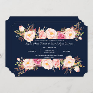Charming Pink Floral Lijst Navy Blue Wedding Kaart