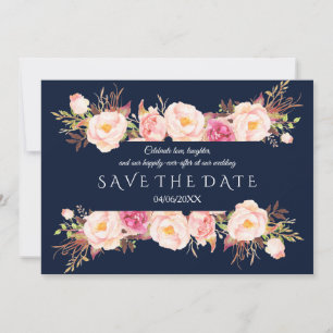 Charming Pink Floral Lijst Navy Blue Wedding Save The Date