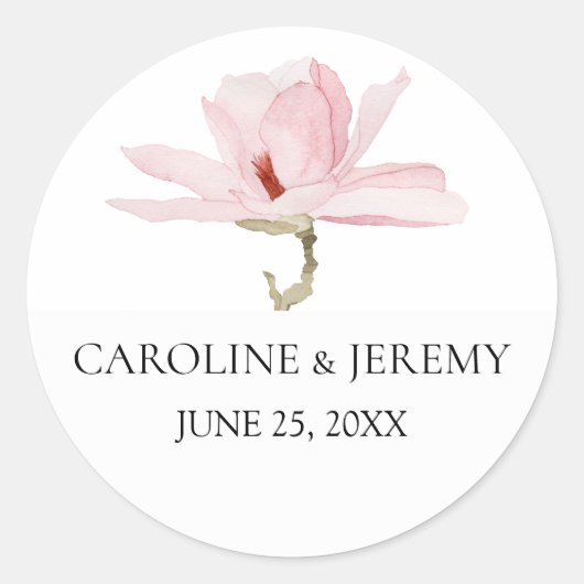 Charming Pink Magnolia Wedding Ronde Sticker (Voorkant)