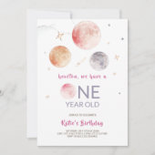 Charming Pink Planets 1er anniversaire Invitation (Devant)