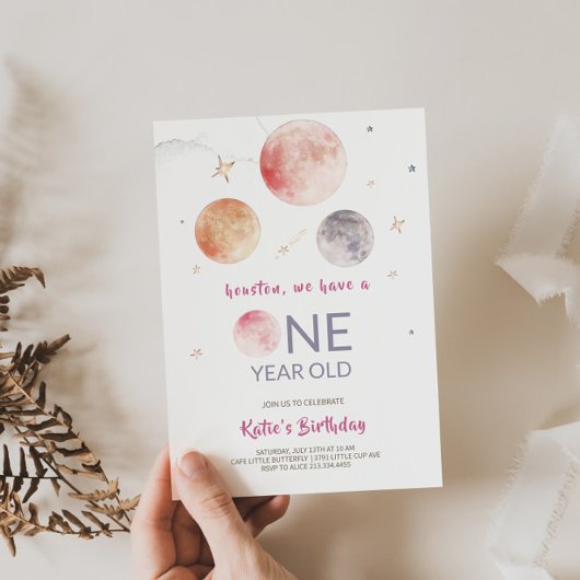 Charming Pink Planets 1er anniversaire Invitation
