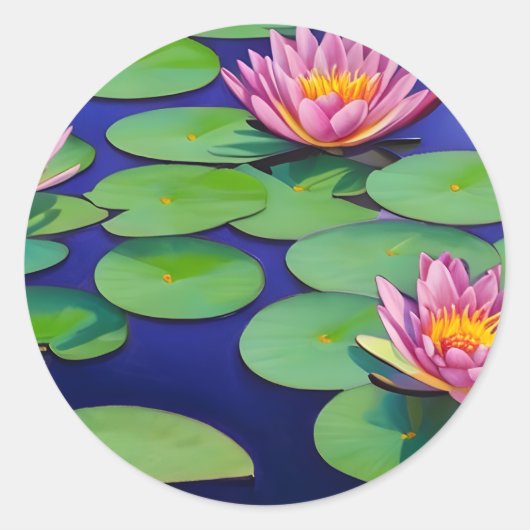 Charming Pink Water Lilies Ronde Sticker (Voorkant)