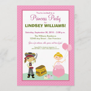 Charming Princess & Pirate Party Invitation Kaart