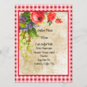 Charming Red Gingham and Flowers Menu Kaart (Voorkant)