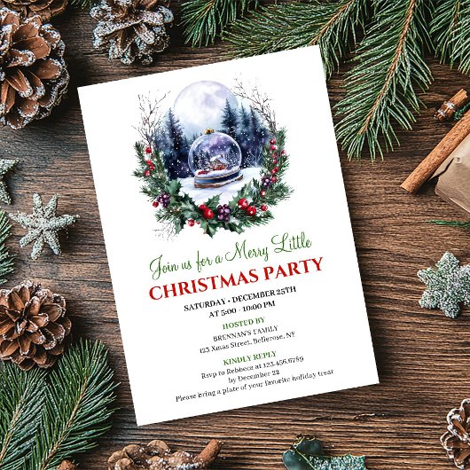 Charming Red Green Holiday Scene Invitation Card