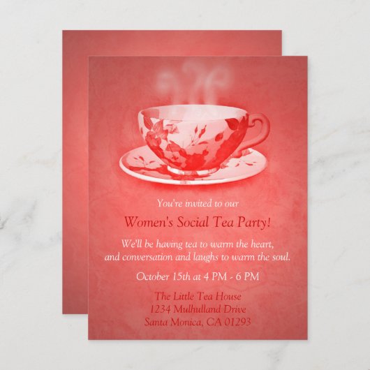 Charming Red Tea Party Invitation (Devant / Derrière)